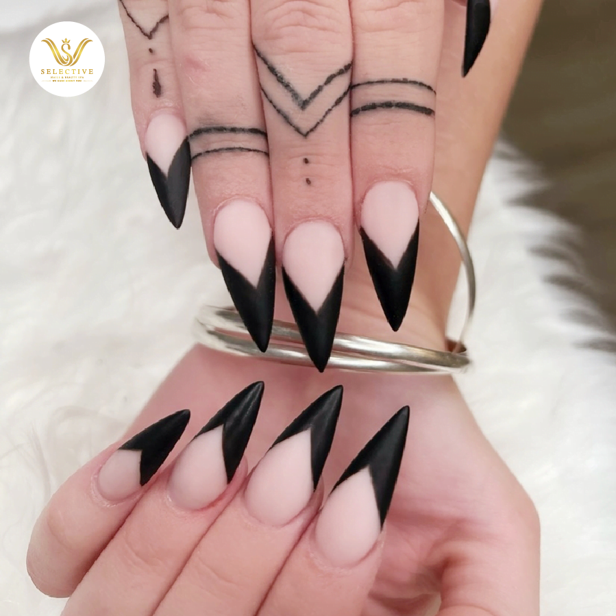 Nail design valentine with black french manicure