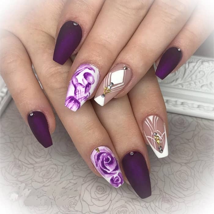 100Pcs/Box Stiletto Fake Nails Purple Matte Medium Length Artificial Nails  10 Size - Violet | Fruugo KR