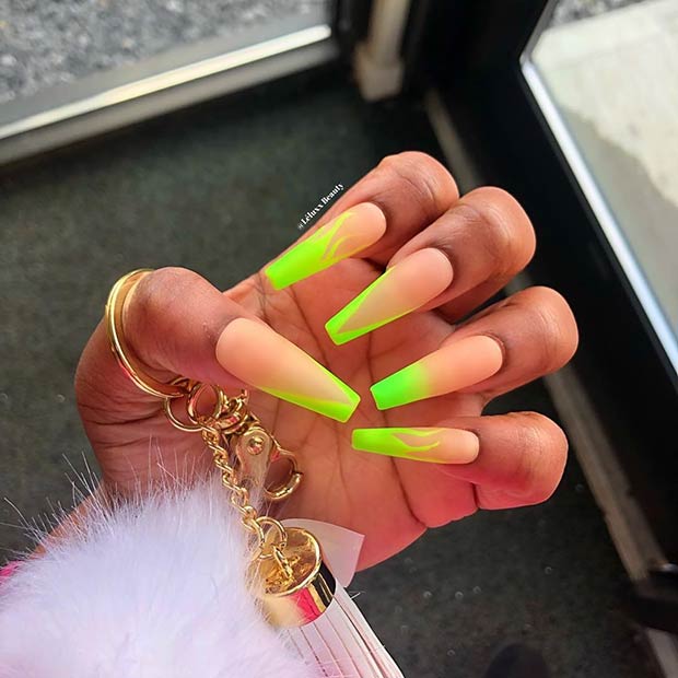 Coffin Neon Green Nails | Neon green nails, Green nails, Green nail designs