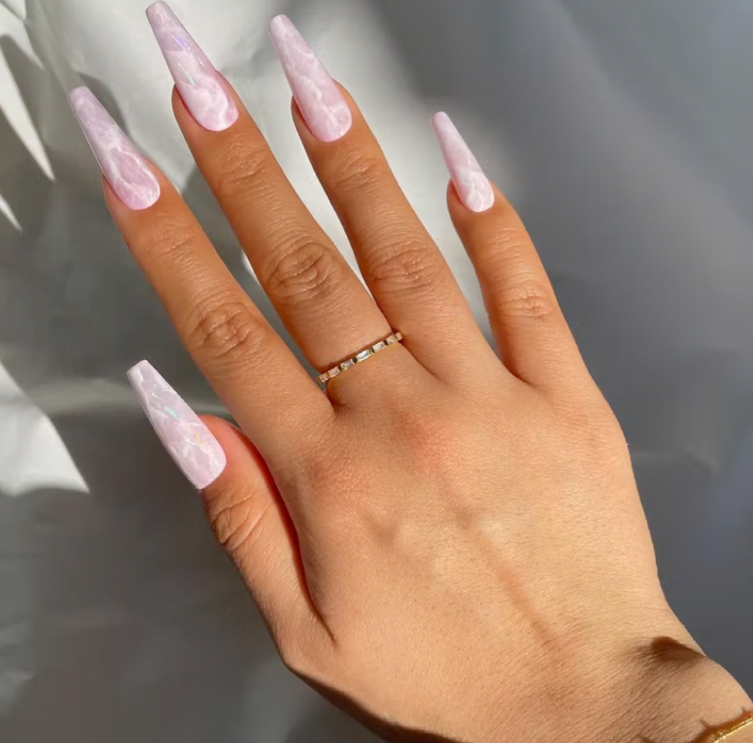 30 Cute Fall 2021 Nail Trends to Inspire You : Long Coffin Nails with  Classic Ombre and Pink touch